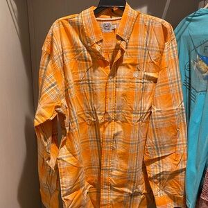 Orange Plaid Button-Up Shirt